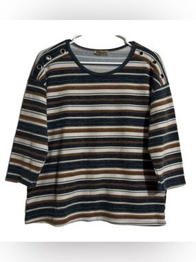 Lavish Striped Long Sleeve Tee in Navy, Brown & Cream